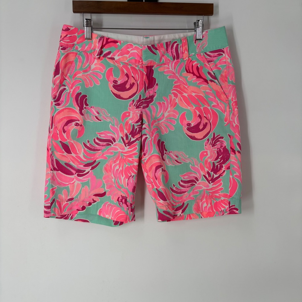 Lilly Pulitzer The Chipper Short Pink Aqua Green Tropical Floral Size 8 Preppy